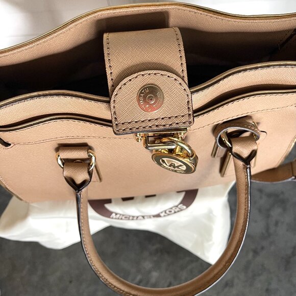 *GREAT CONDITION* Michael Kors Hamilton Saffiano Leather Medium Satchel in Khaki - Picture 14 of 14